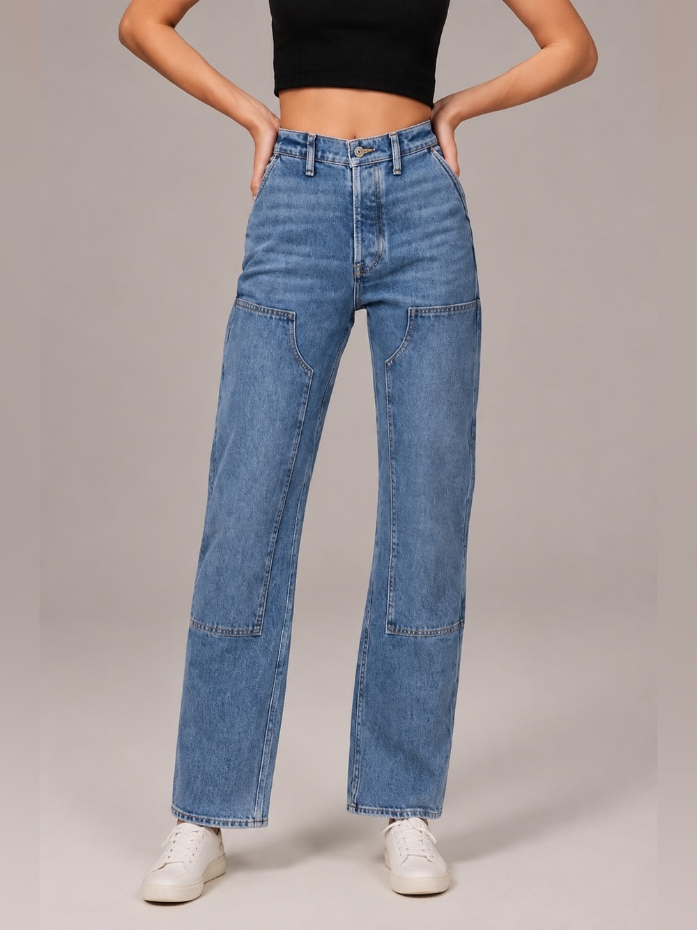 Abercrombie & Fitch $130 Curve Love “The Dad” High-Rise Double-Knee Cowboy Jeans